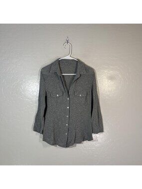 James Perse Shirt Womens 3 Gray Solid Collared Button 3/4 Sleeve Jersey Top